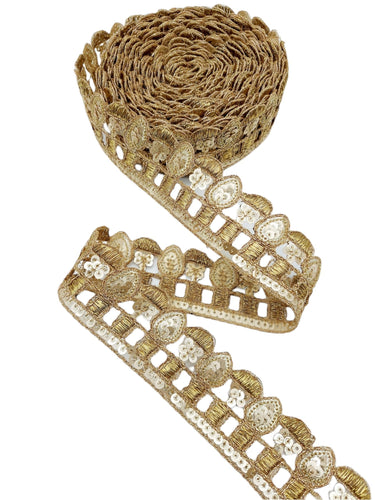 Gold Sequins Trim 3 Yard Decorative Embroidered Laces Sari Border Costume Dresses Ribbon Crafting Sewing Tape